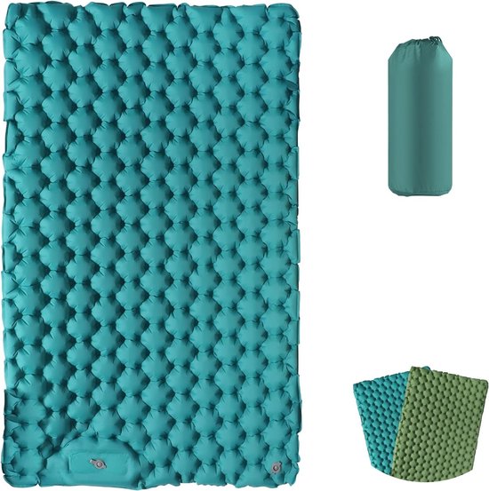 Camping Slaapmat 2 Personen Zelfopblazend Luchtmatras Outdoor Campingmat Slaapmat Opvouwbaar Ultralicht Luchtbed Opblaasbaar Bed Campingmat met Voetpomp voor Tent Wandelen Meer Blauw van OGLCCG