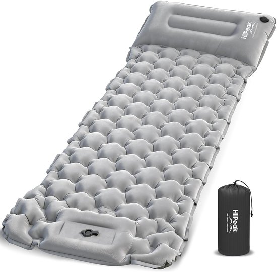 Camping Slaapmat - Grijs - 195 x 65 x 8 cm - Opblaasbare Mat met Ingebouwde Voetpomp - Voor Kamperen en Reizen