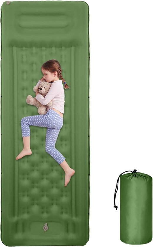 Camping Slaapmat - Kampeer Matras - Buiten Slapen - Ingebouwde Voetpomp - 11 cm Dik - Olijfgroen