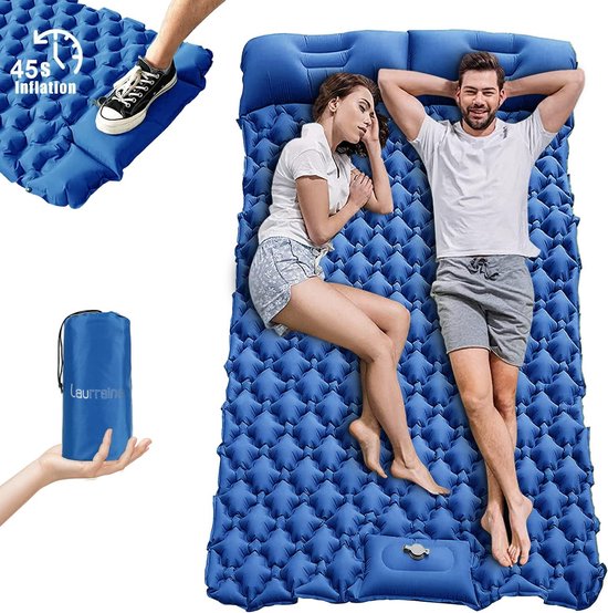 Camping Slaapmat voor 2 Personen , Buitenshuis , Luchtmatras , Zelfopblazende Slaapmat , Ultralichte Matras, Extra Brede Camping Slaapmat met Voetpomp voor Wandelen Rugzak Strand - 125 x 200 cm (Blauw) van Merkloos