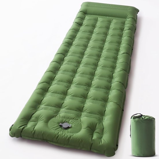 Camping Slaapmat - Zelfopblazend luchtbed - Comfortabel slapen - Geïntegreerde voetpomp - 12 cm dik - Groen grijs