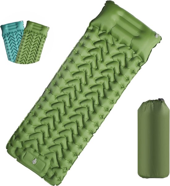Camping Slaapmat, Zelfopblazend Luchtmatras, Buitenslaapmat met Kussen, Slaapmat, Opvouwbaar, Ultralicht Luchtbed, Opblaasbaar Bed, Campingmat met Voetpomp voor Strand, Tent. van Camp