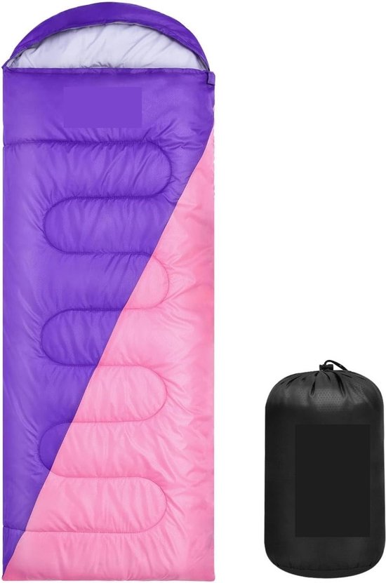 Camping Slaapzak: 3-4 Seizoenen Zomerslaapzak Winterslaapzak Klein opgevouwen Draagbaar Ultralicht 1,7 kg Volledige vulling Volwassen - Paars en Roze van Active Era