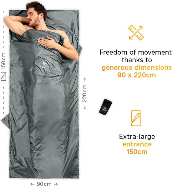 camping slaapzak - van microvezel - Waterdichte - Lichtgewicht - klein en dun Reisslaapzak - 90 x 220 cm - grijs van Camping