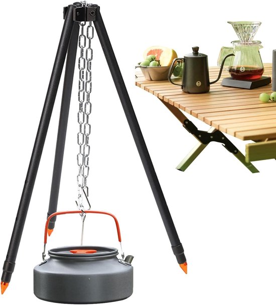 Camping Statief - Buiten Kookhouder - Kampvuur Koken - Past op Elk Terrein - 80x1235cm - Zilver