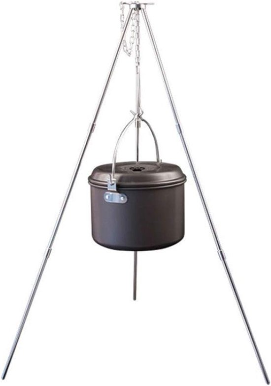 Camping Statief - Kookstandaard Grill - Outdoor Koken - 3-delig Statiefontwerp - 54x41x80 cm - Zilver