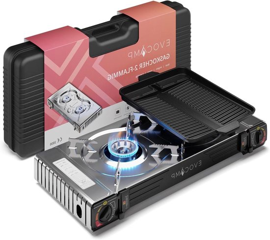 Camping Stove 2 Pits - Draagbare Gasbrander - Buiten Koken - Automatische Piezo Ontsteking - 622x280x115mm - Metaal
