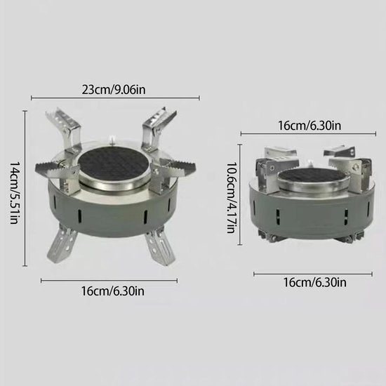 Camping Stove - Outdoor Burner - Wilderness Cooking - Windproof Split Design - 20 x 20 x 11 cm - Silver