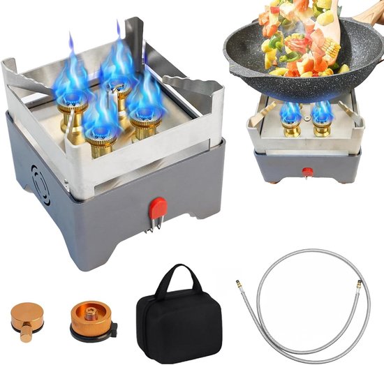 Camping Stove - Outdoor Gas Burner - Outdoor Cooking - 5000W Power - 12 x 12 x 11 cm - Grey