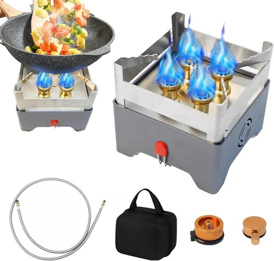 Camping Stove - Outdoor Gas Burner - Outdoor Cooking - 5000W Power - 12 x 12 x 11 cm - Grey