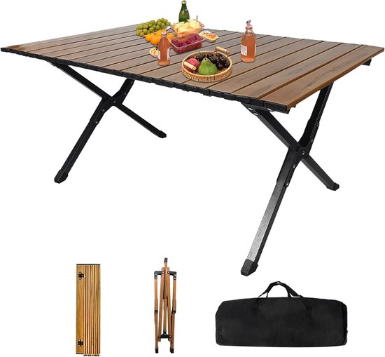 Camping Tables Folding Trestle Table, Lightweight Aluminium Camping Table, Roll Up Portable Picnic Table with Carry Bag for 4-6 People for Garden Outdoor BBQ van Camp