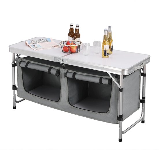 Camping Tafel - Campingkast - Camping Keuken - Inklapbaar - In Hoogte Verstelbaar - Incl Tas - 4-6 Personen - 120x47x62 cm