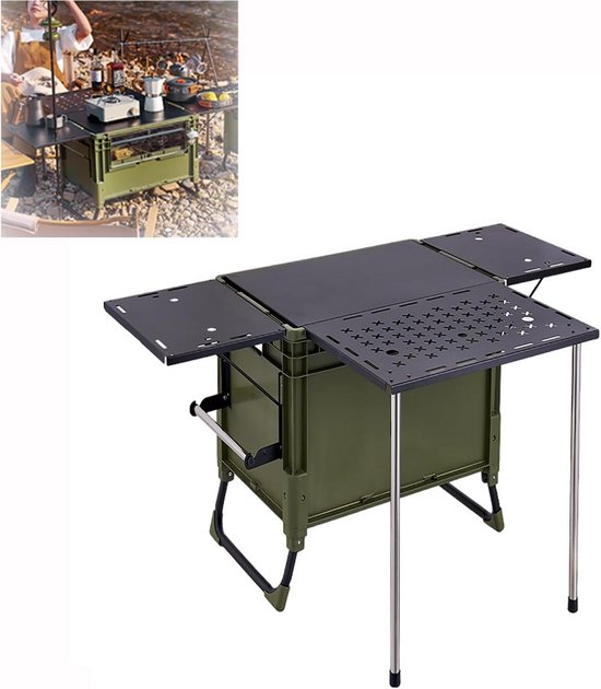 Camping Tafel - Opvouwbare Keuken - Buiten Koken - Met Opbergvakken - 60L Capaciteit - Groen