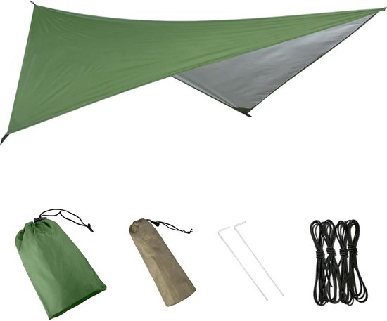 Camping Tarp Hangmat - Regenvlieg Waterdichte Tent Voetafdruk Shelter Luifel Zonnescherm - Picknick Mat voor Outdoor Luifel Wandelen Strand Backpacken - Inclusief Guy Lines & Stakes (Groen) van Camp