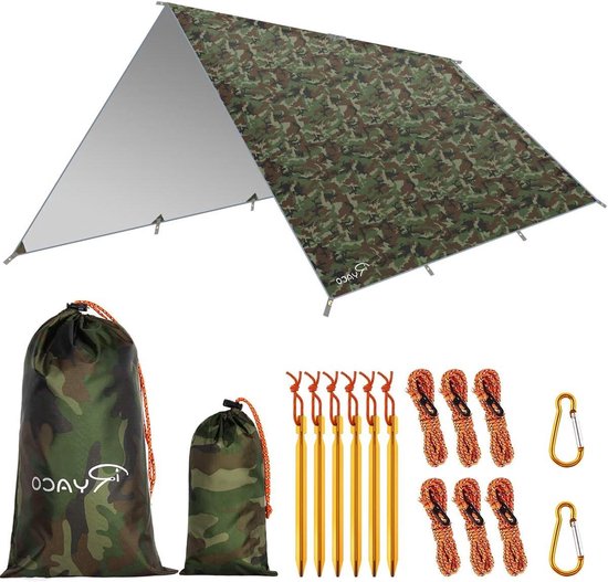 Camping tentzeil 3 m x 4 m tarp voor hangmat waterdicht licht compact tentonderlegger picknickdeken Hammock voor camping outdoor-Camo 3 * 4m van Simpeak