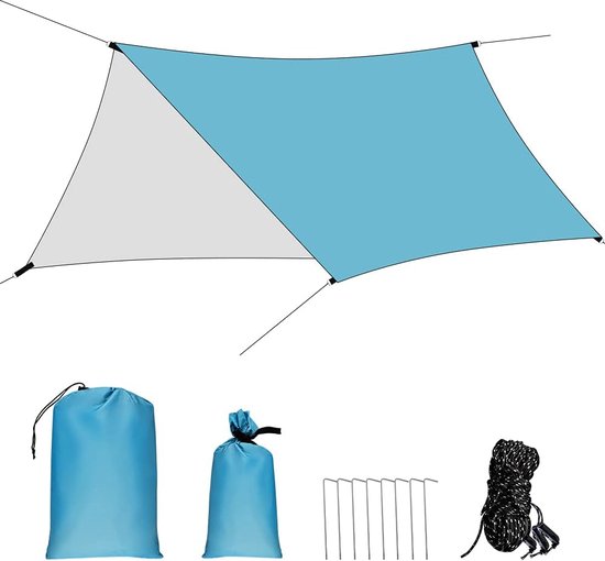 Camping tentzeil waterdicht, 3 m x 4,45 m tarp voor hangmat regenbescherming zonwering met aluminium pennen en nylon touwen voor kamperen, outdoor reizen van Camp