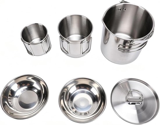 Camping Waterkoker Mok Set - Outdoor Koffie Set - Buiten Koken - Roestvrij Staal - 5 Delig - Zilver