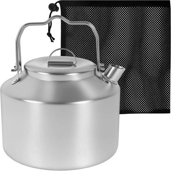 Camping waterkoker - Theepot buiten - Outdoor koken - Dubbele handgreep - 13 liter - Zilverkleurig