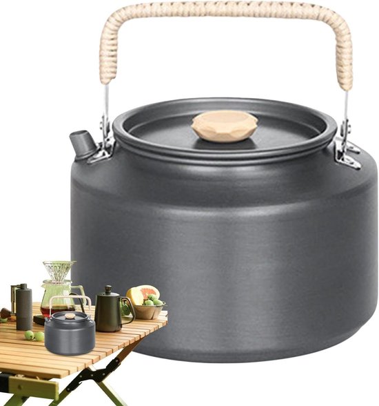 Camping Waterkoker - Theepot Buiten - Outdoor Koken - Ergonomisch Handvat - 1.1L - Grijs