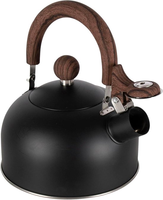 Camping Waterkoker - Theepot Ketel - Buiten Koken - Met Houten Handvat - 1.2 Liter - Zwart
