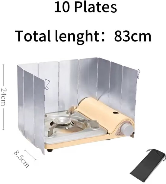 Camping Windscherm Aluminium – Inklapbare Windbescherming voor Gasbrander & Campingkooktoestel – 10 Delige Lichtgewicht Windshield voor Outdoor Koken, BBQ, Hiking & Kamperen – Opvouwbaar Windscherm met Opbergtas – Zilver van Merkloos