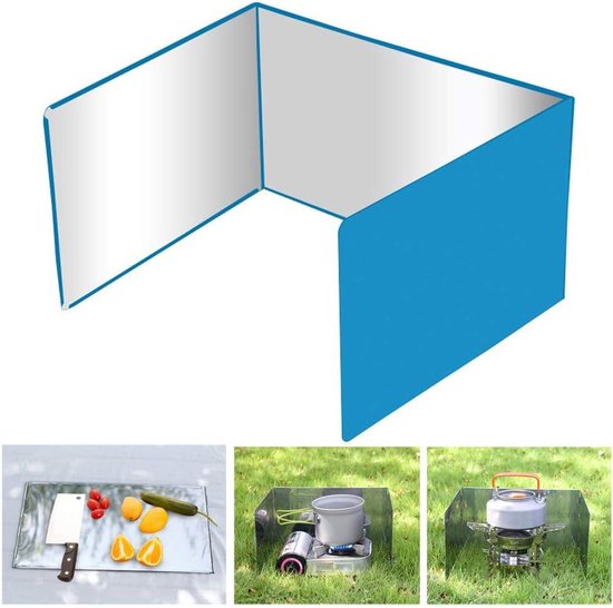 Camping Windscherm - Outdoor Kookscherm - Efficiënt Koken - Vouwbaar RVS Ontwerp - 90x19cm - Zilverkleurig