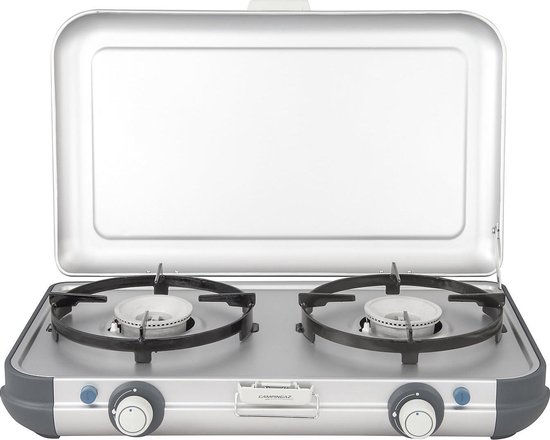 Campingaz Camping Kitchen 2 CV PZ Camping kooktoestel - 2 pits camping gas kooktoestel - 2x 2000 Watt - Piezo ontsteking - werkt op Campingaz CV470+ gascartouche - lichtgewicht camping kooktoestel 2 pits - voor 2 pannen van 24 cm - zilvergrijs van Merkloos