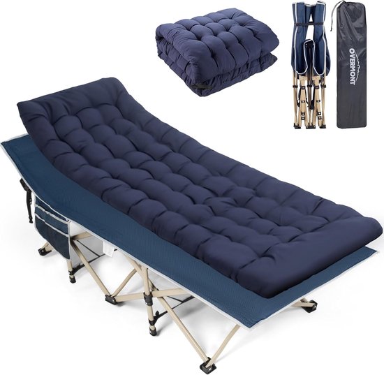 Campingbed Opvouwbaar met Matras en Kussen - Draagvermogen 250 kg - Zijvak en Draagtas - 190 x 71 cm