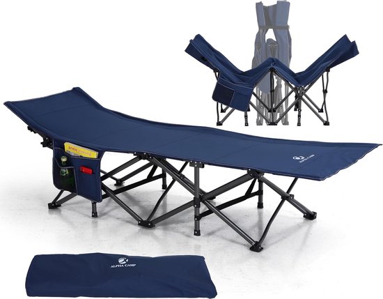 Campingbed, veldbed, inklapbaar, ultralicht, campingstoel met zijvak en draagtas, Oxford-weefsel, stabiel slaapbed, logeerbed voor camping, outdoor, binnen van Camp