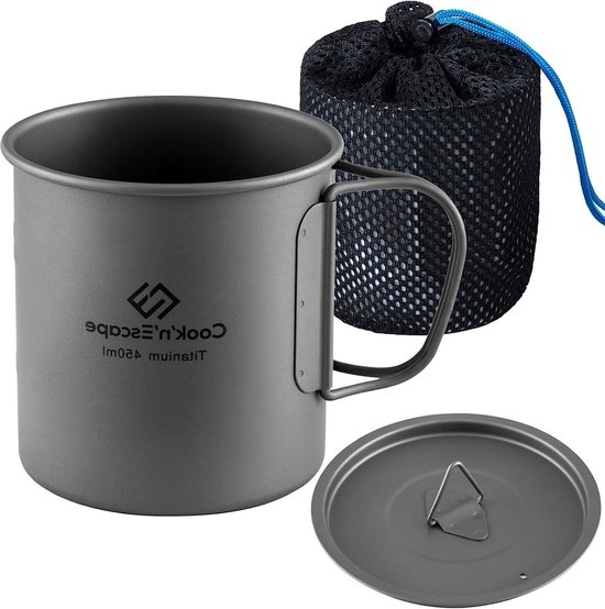 Campingbeker met deksel en opvouwbare handgreep - 450 ml, licht en draagbaar voor picknick en wandeling in de buitenlucht. van Camp