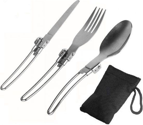 Campingbestek Set - RVS Spork - Bestekset voor onderweg - Bestek Karabijnhaak - Bestekset - Survival Outdoor Camping - Vork, Lepel & Mes - Compact en Draagbaar Outdoor Servies van InnovoGoods