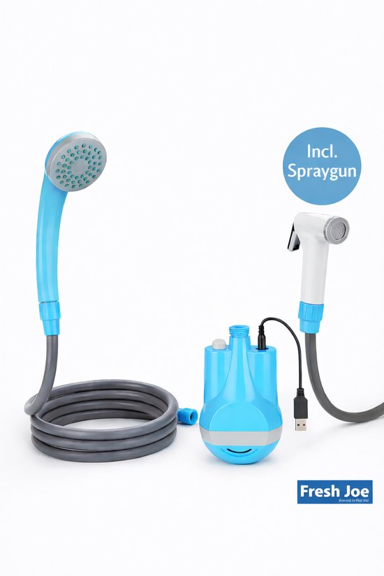 Campingdouche "Fresh Joe" - portable shower - lithium battery - douche - incl extra waterpistool - Flat Joe ® camping douche - buitendouche - kamperen - reisdouche - tuin auto huisdier