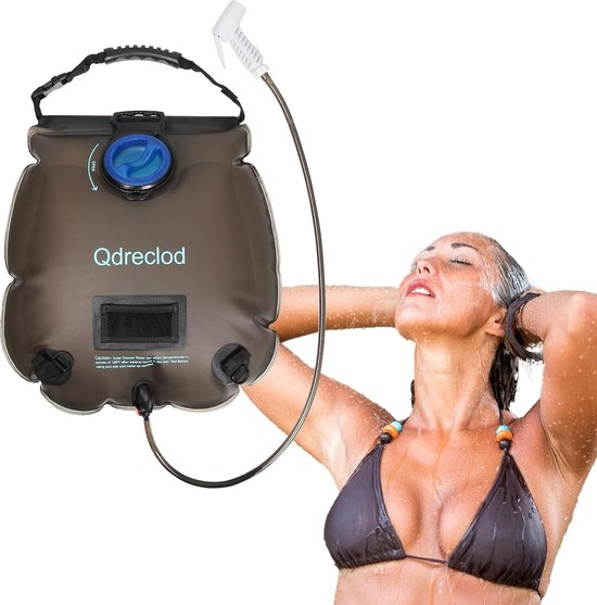 Campingdouche, zonnedouche, tas, 20 liter, draagbare tuindouche, outdoor, warm water, douche, reisdouche met thermometer, aan/uit schakelbare douchekop, capaciteitsmarkering van Camp