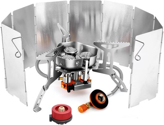 Campingfornuis 3-pits - Draagbaar Kooktoestel - Outdoor Koken - Hoog Vermogen 3500W - 14 x 14 x 9 cm - Zilver