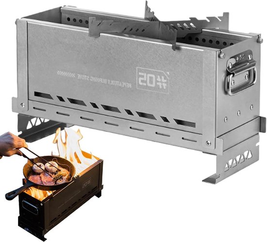 Campingfornuis - Buiten kooktoestel - Outdoor koken - Efficiënte verbranding - 38 x 13 x 19.5 cm - Zilverkleurig