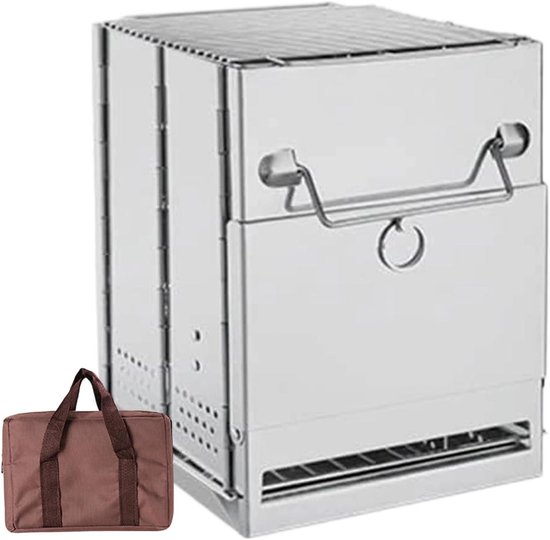 Campingfornuis - Draagbaar kooktoestel - Outdoor koken - Efficiënte houtverbranding - 21 x 15 x 8 cm - Zilver