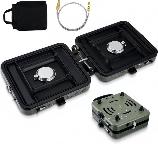 Campingfornuis Draagbaar - Opvouwbaar Gasstel - Buiten Koken - Dubbele 2200W Branders - 2.5 kg Lichtgewicht - Zilver