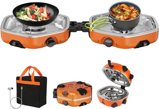 Campingfornuis Dubbele Brander - Draagbare Kachel Buiten - Koken Buiten - Verstelbare Vlam - 30 x 26 x 21 cm
