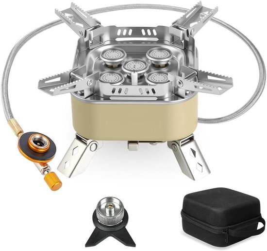 Campingfornuis Gas - Draagbaar Kooktoestel - Buiten Koken - Piëzo Ontsteking - 18 cm - Zwart