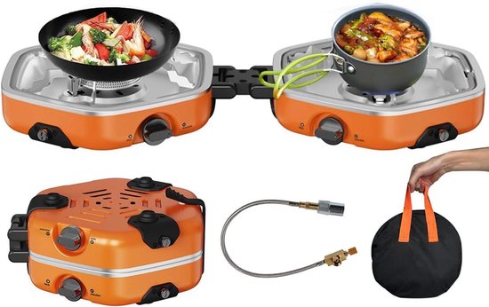 Campingfornuis Opvouwbaar - Twee Pits Kooktoestel - Buiten Koken - Compact Draagbaar Ontwerp - 48.8 x 23 cm - Wit Beige