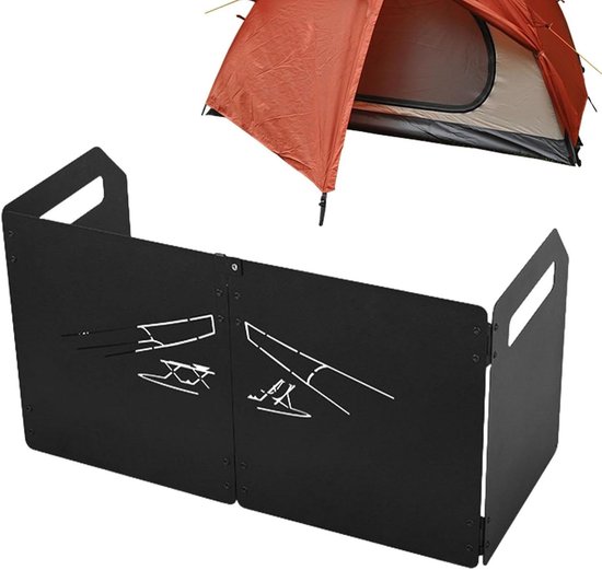 Campingfornuis Windscherm - Opvouwbaar Windscherm - Buiten Koken - Energiebesparend Ontwerp - 28.7 cm Lengte - Zwart