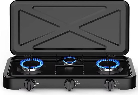 Campinggasfornuis 3 pits - Buiten koken - Outdoor avonturen - Automatische ontsteking - 57.7 x 27.8 cm - Roestvrijstaal
