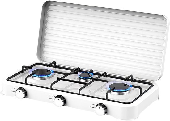 Campinggasfornuis 3-pits - Draagbare kookplaat - Outdoor koken - Automatische ontsteking - 577 x 278 mm - Wit