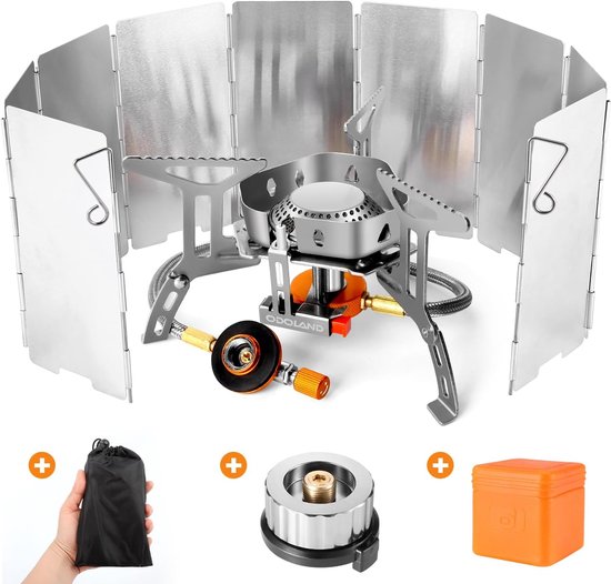 Campinggasfornuis met Windscherm - Draagbaar Fornuis voor Reizen - 1 stuk - Staal - Compact