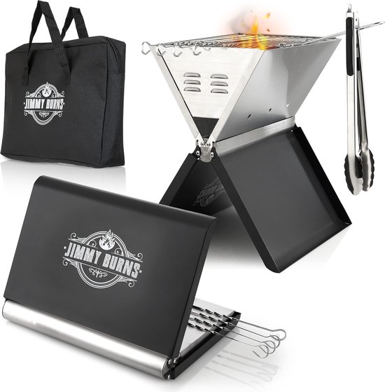 Campinggrill houtskool roestvrij staal | [Notebook Design] | voor 2-4 personen | barbecue klapgrill voor camping, outdoor, reizen, festival, picknick | incl. grill accessoires van Camp
