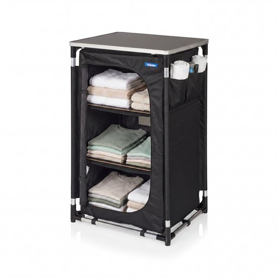 Campingkast – Aluminium Frame – 3 Lagen – Verstelbare Poten – Zijvakken – Inclusief Draagtas – Zwart- Tristar CU-0809