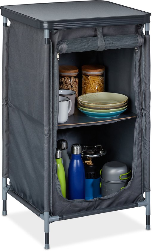 campingkast opvouwbaar - 2 vakken - 87x47,5x47,5 cm - met tafelblad - grijs