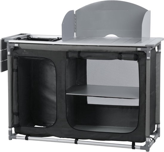 Campingkast - Opvouwbare keuken - Outdoor koken - Met spoelbak - 117 cm breed - Zwart zilver