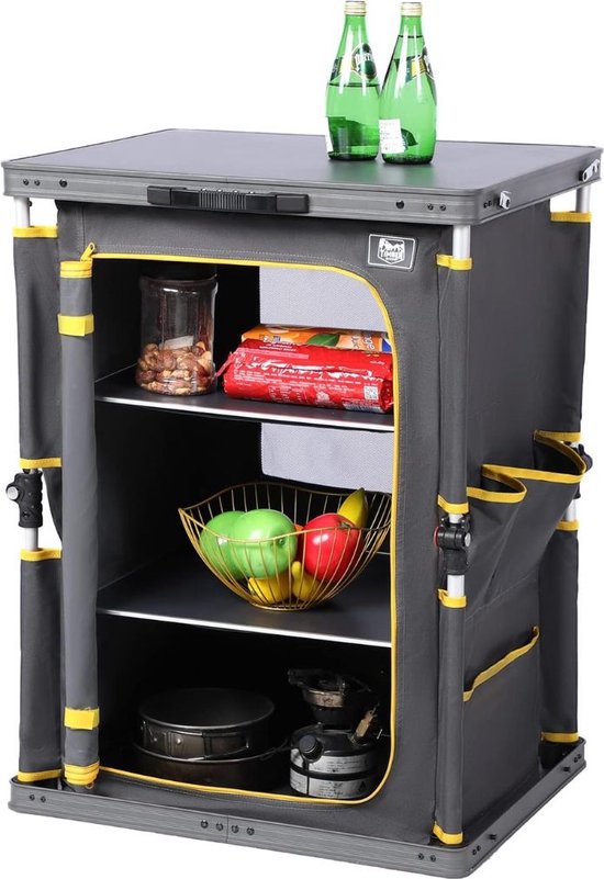 Campingkeuken - Kampeerkast - Kampeerkeuken Met Opbergvakken - Camping Keuken Met Kooktafel - Campingkast Opvouwbaar - Keukenkastje - Keukenkast voor Camperen - 60 x 50 x 80 cm - Grijs van Camp
