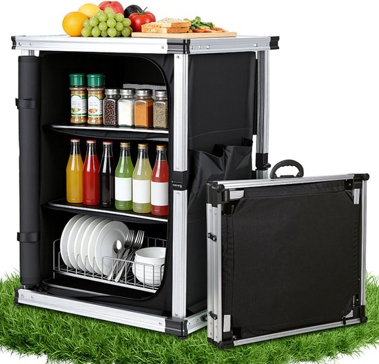 Campingkeuken met 3 lades en opbergtas – 80 x 61 x 51 cm voor camping en caravan van Merkloos
